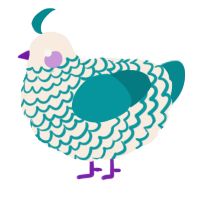 A cream and teal chicken with a lace pattern