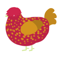 A crimson and ochre chicken with a speckle pattern
