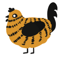 A orange and black chicken with a bar pattern