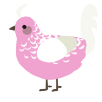 A pink and white chicken with a half-lace pattern