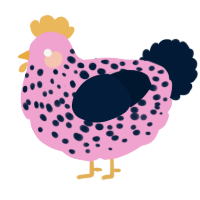 A pink and tumblr chicken with a speckle pattern