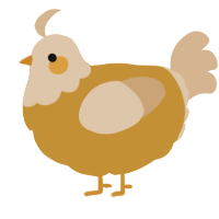 A gold and beige chicken with a head pattern