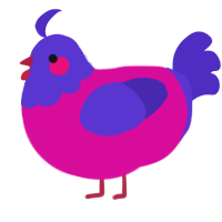 A fuchsia and indigo chicken with a head pattern