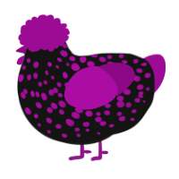 A black and plum chicken with a speckle pattern
