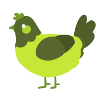 A lime and olive chicken with a head pattern