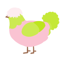 A rose and lime chicken with a head pattern