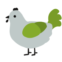 A silver and chartreuse chicken