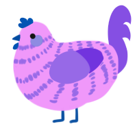 A lavender and blurple chicken with a bar pattern
