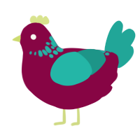 Broom, a maroon and turquoise chicken with a neck-speckle pattern