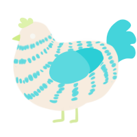 A cream and aqua chicken with a bar pattern