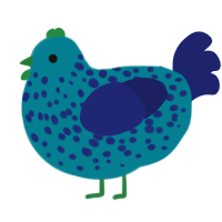 A sea and navy chicken with a speckle pattern