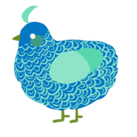 A sapphire and mint chicken with a double-lace pattern