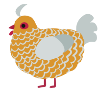 A orange and silver chicken with a lace pattern