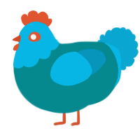 A teal and cerulean chicken with a head pattern