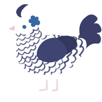 A white and navy chicken with a lace pattern