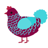 A maroon and aqua chicken with a lace pattern