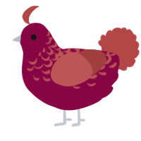 A maroon and red chicken with a half-lace pattern