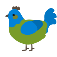 A chartreuse and sapphire chicken with a head pattern