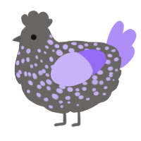 A grey and lilac chicken with a speckle pattern