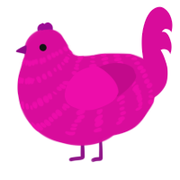 A fuchsia chicken with a bar pattern