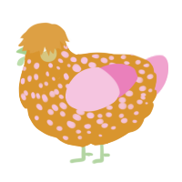 A orange and pink chicken with a speckle pattern