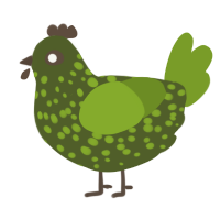 A olive and chartreuse chicken with a speckle pattern