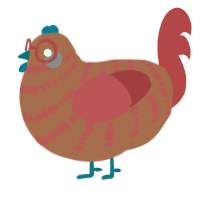 A brown and red chicken with a bar pattern