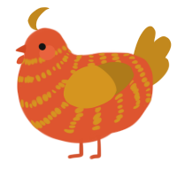 A vermilion and ochre chicken with a bar pattern