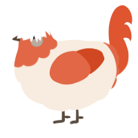 A cream and vermilion chicken with a head pattern