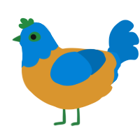 A orange and sapphire chicken with a head pattern
