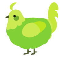 A grass and lime chicken with a head pattern