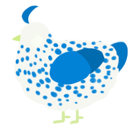 A white and sapphire chicken with a speckle pattern