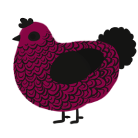 A maroon and black chicken with a double-lace pattern