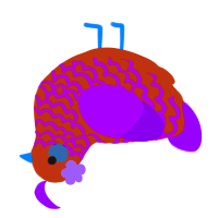 A russet and violet chicken with a lace pattern