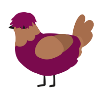 A wine and brown chicken with a head pattern