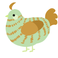 A gluppy and gold chicken with a bar pattern