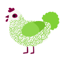 A white and grass chicken with a double-lace pattern