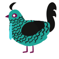 Hachune Miku, a turquoise and black chicken with a lace pattern