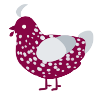 A maroon and mist chicken with a speckle pattern