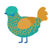 A turquoise and orange chicken with a lace pattern