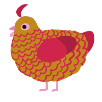 A ochre and crimson chicken with a lace pattern