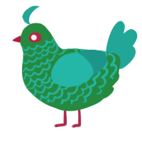 A viridian and turquoise chicken with a lace pattern