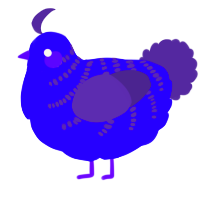 A indigo and overcast chicken with a half-bar pattern