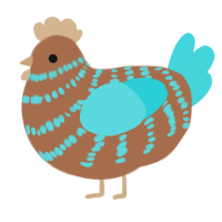 A brown and aqua chicken with a bar pattern