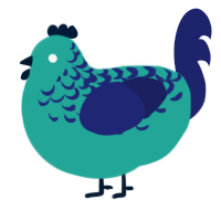 A turquoise and navy chicken with a half-lace pattern