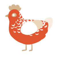 A vermilion and cream chicken with a half-lace pattern