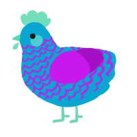 Satellite TV, a cerulean and amethyst chicken with a lace pattern