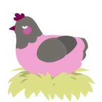 A pink and grey chicken with a head pattern