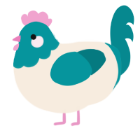 A cream and teal chicken with a head pattern