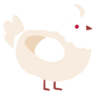 A cream chicken with a head pattern